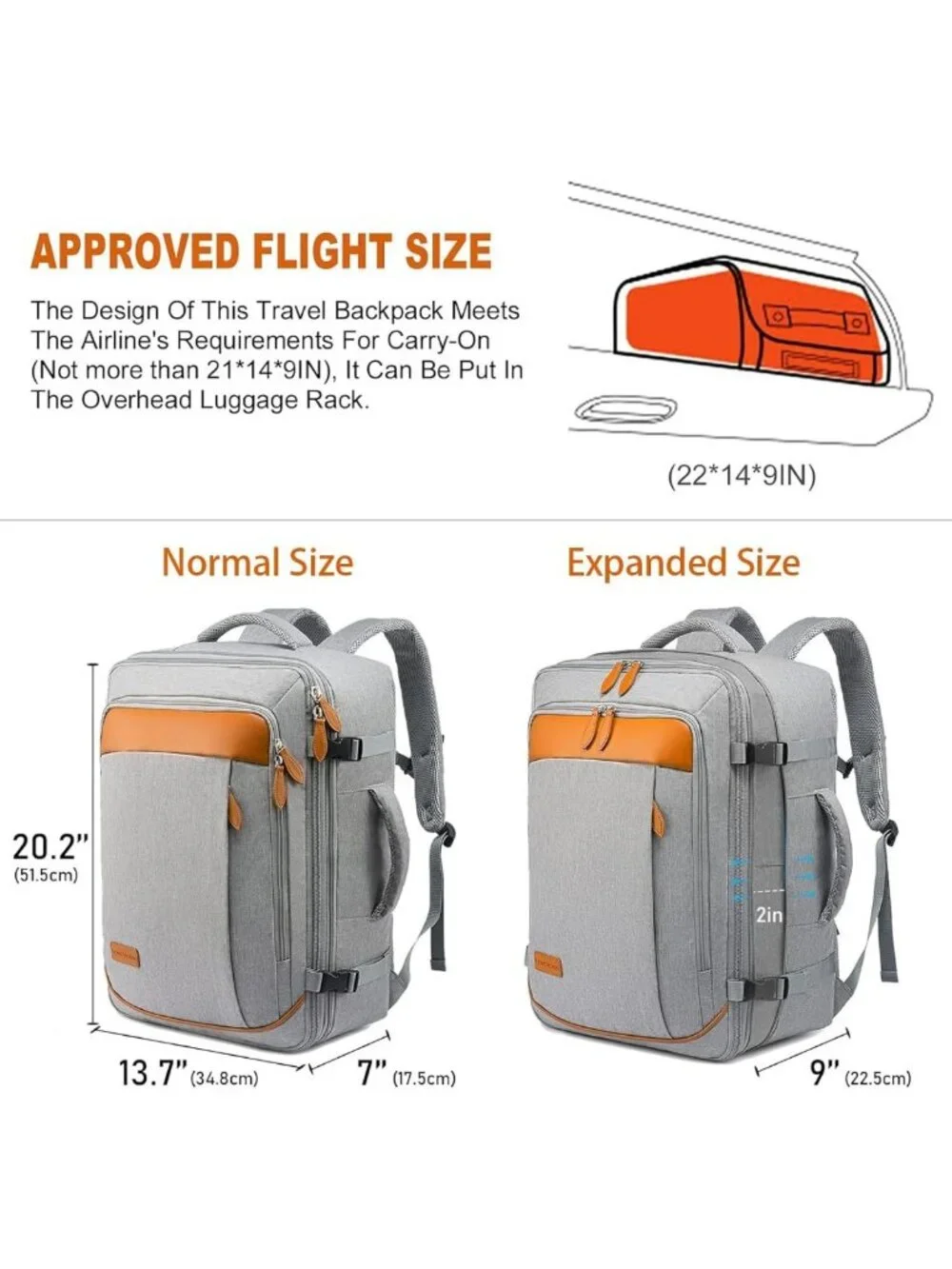 Extra Large 45L Travel Backpack for Men & Women, Airline Approved, Water